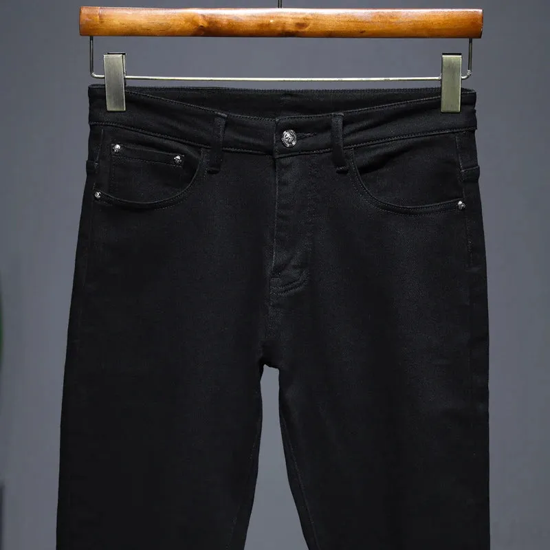 2024 Autumn and Winter Black Jeans Men Thicken Denim Pants Stretch Casual Slim Straight Regular Fit Men's Trousers Streetwear
