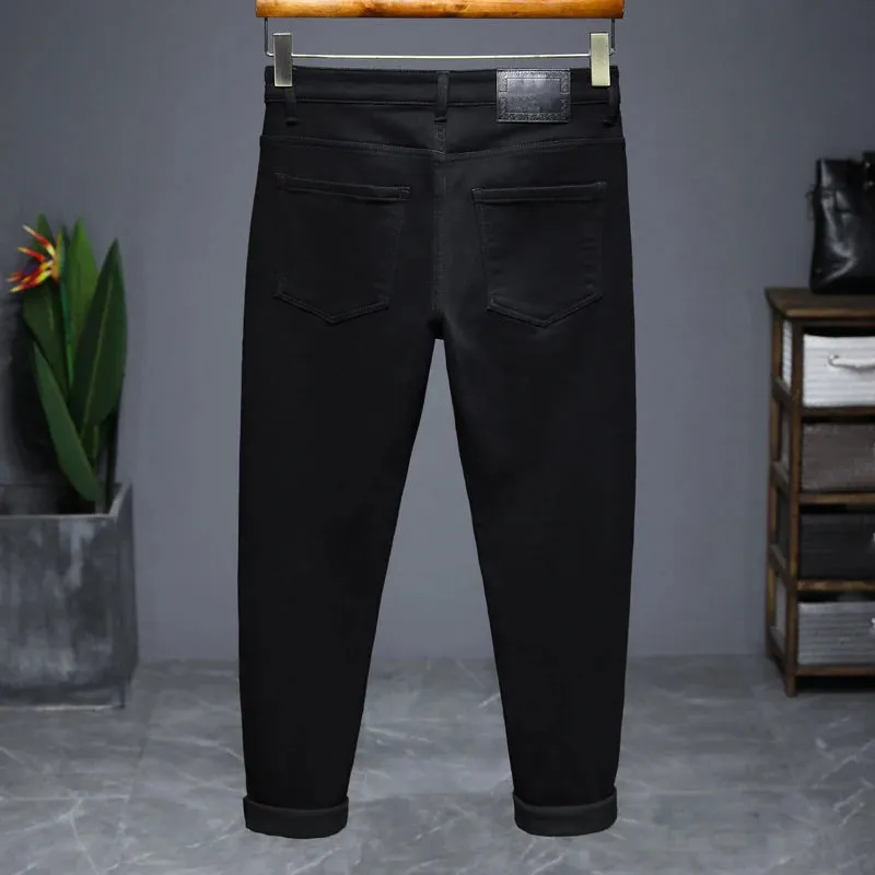 2024 Autumn and Winter Black Jeans Men Thicken Denim Pants Stretch Casual Slim Straight Regular Fit Men's Trousers Streetwear