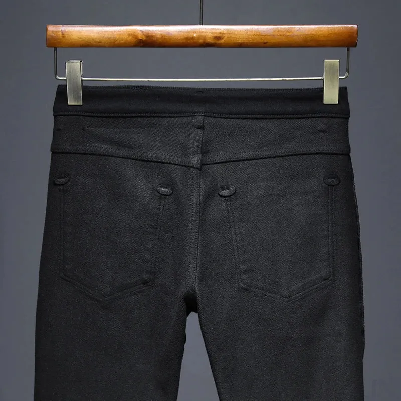 2024 Autumn and Winter Black Jeans Men Thicken Denim Pants Stretch Casual Slim Straight Regular Fit Men's Trousers Streetwear