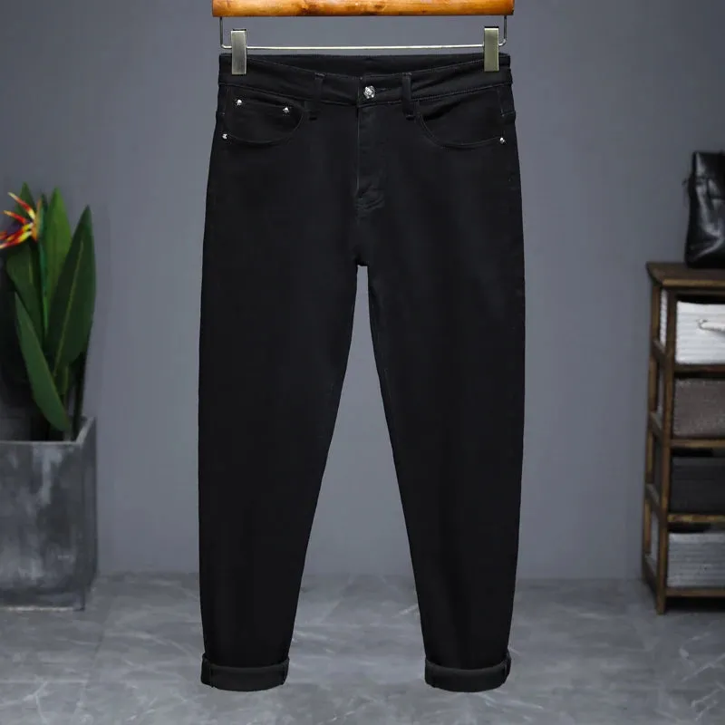 2024 Autumn and Winter Black Jeans Men Thicken Denim Pants Stretch Casual Slim Straight Regular Fit Men's Trousers Streetwear