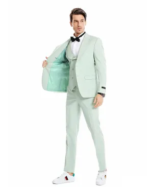 (40R) Mint Solid Color 3 Piece Slim Fit Suit 2 Button Peak Lapel