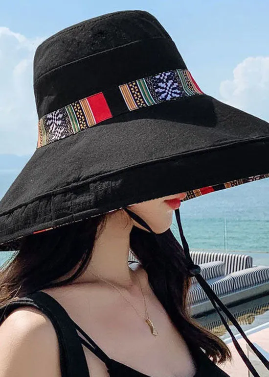 Art Black Striped Print Patchwork Cotton Bucket Hat LC0544