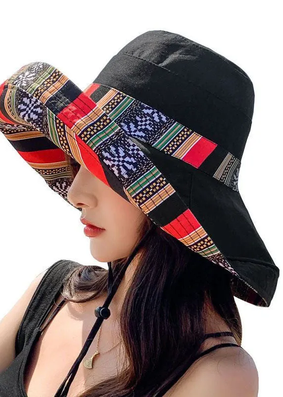 Art Black Striped Print Patchwork Cotton Bucket Hat LC0544