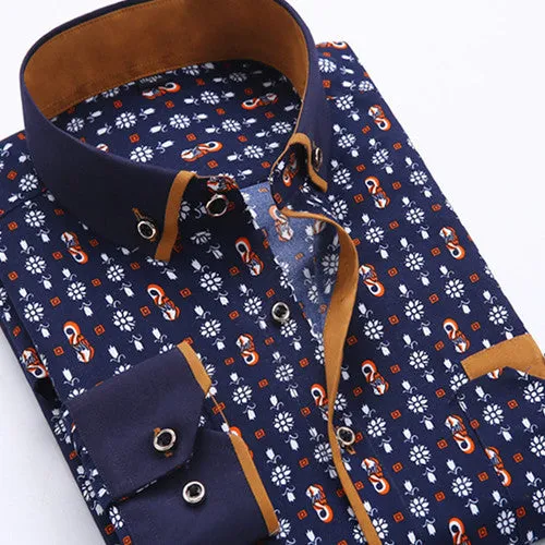 Autumn Printed Men Shirt Long Sleeve Male Business Casual Fashion Formal Dress Shirts Slim Fit Camisa