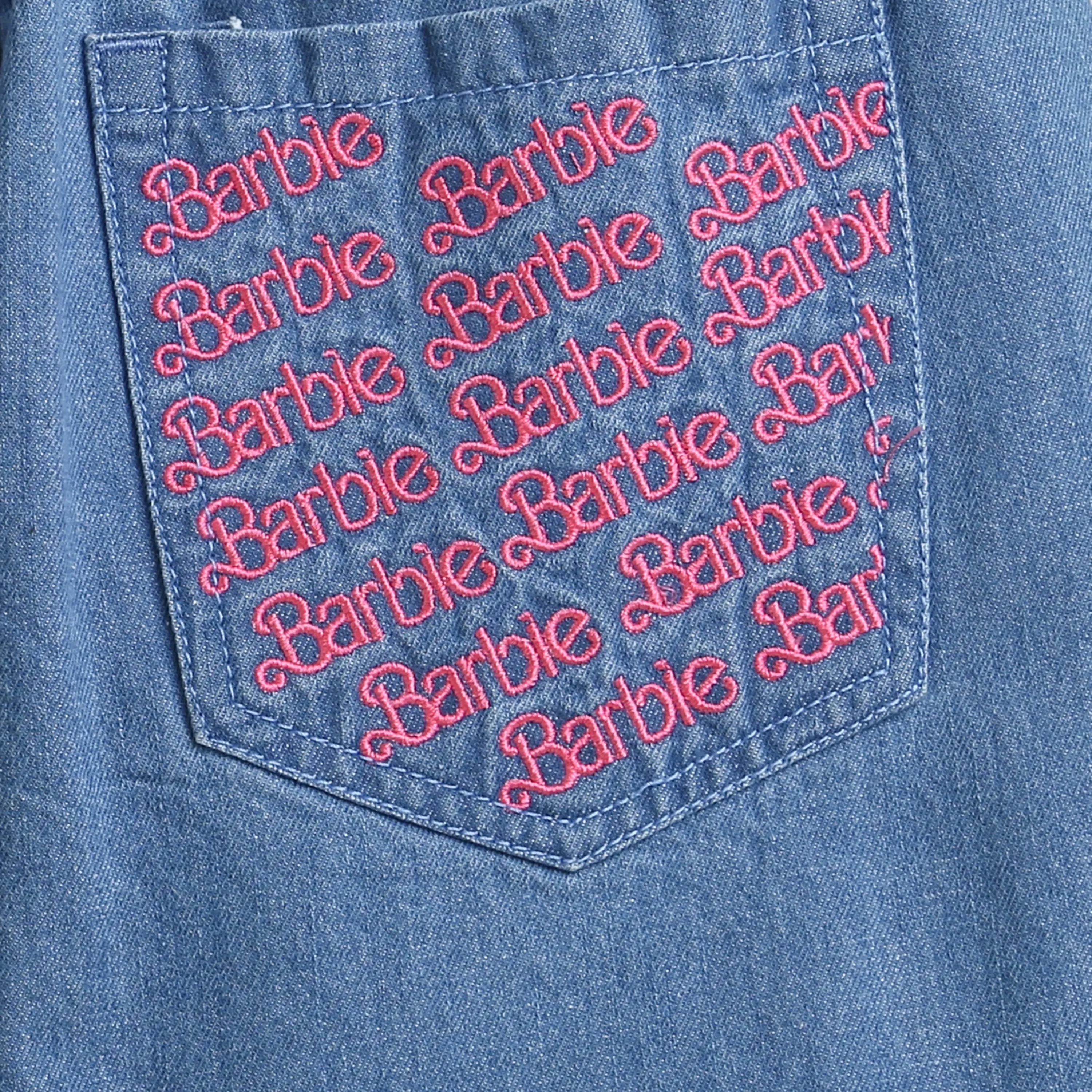 Barbie Denim Wide Leg Pant With Barbie Embroidery
