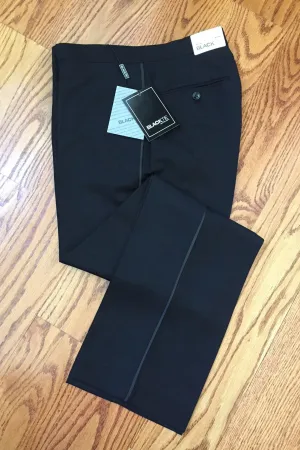 Black Luxury Wool Blend Tuxedo Pants - Unhemmed