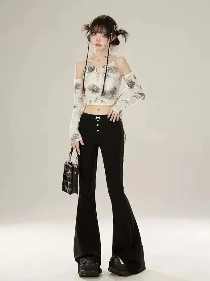 Black Slim Casual Pants Bell-bottom