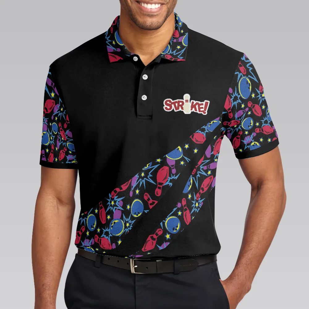 Bowling Men Polo Shirt - Split Happen Polo Shirt, Bowling Ball & Pin Seamless Pattern Bowling Shirt For Men - Perfect Gift For Friend, Family, Bowling Lover