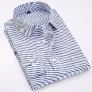Business Bügelfrei  Regular Fit Herren gestreifte Hemden formal Langarm quadratischen Kragen einfache Pflege