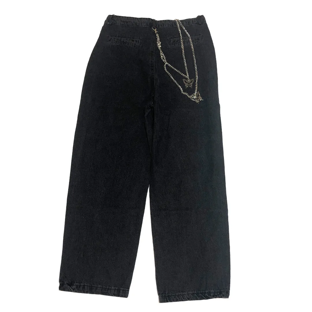 Butterfly Prints and Chain Denim Pants