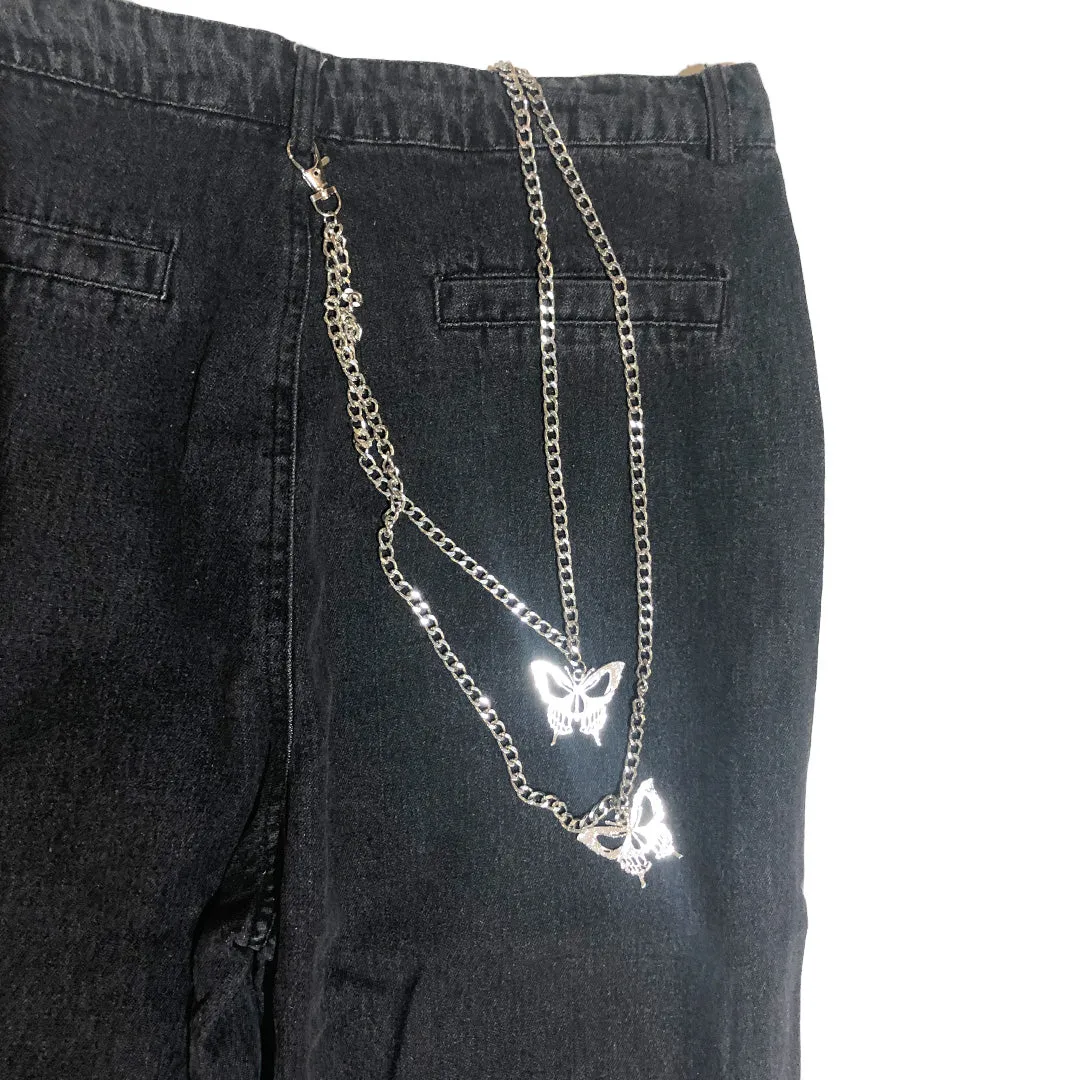 Butterfly Prints and Chain Denim Pants