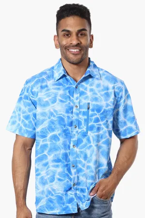 Canada Weather Gear Water Surface Pattern Button Up Casual Shirt - Blue