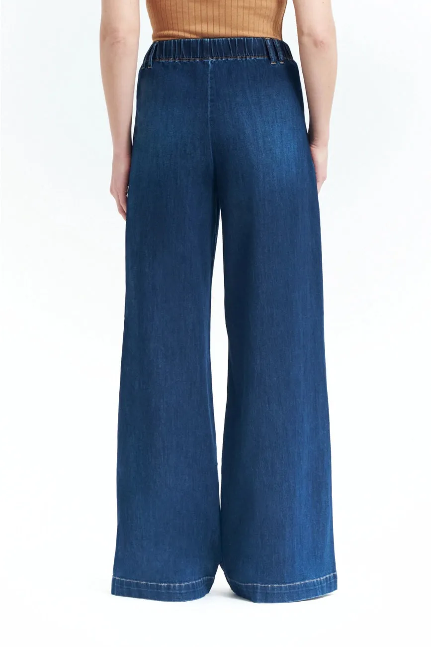Chambray Pleated Wide Leg Jeans 32" by 1822 Denim