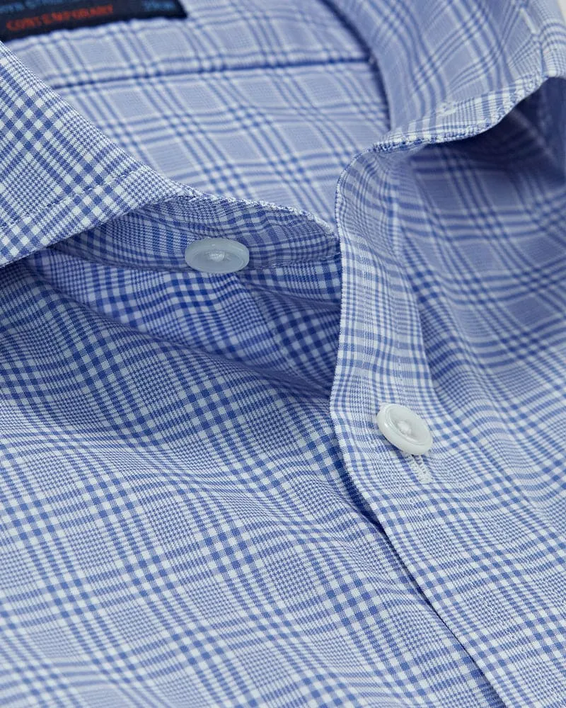Contemporary Fit, Cutaway Collar, 2 Button Cuff Shirt in Light Blue POW Check