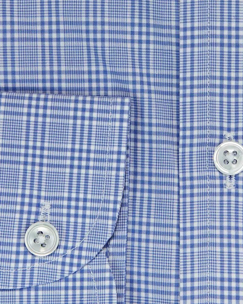 Contemporary Fit, Cutaway Collar, 2 Button Cuff Shirt in Light Blue POW Check