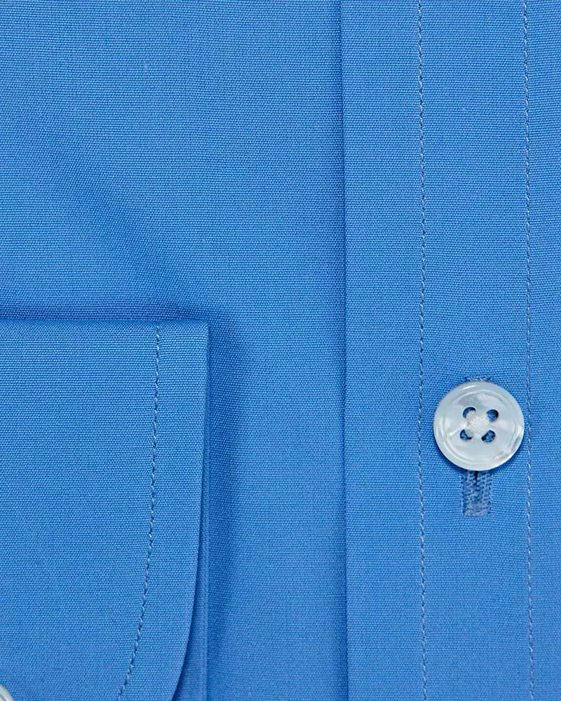Contemporary Fit Plain Deep Blue Cotton Poplin Shirt with Cut-away Collar & Two Button Cuff