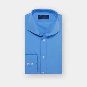 Contemporary Fit Plain Deep Blue Cotton Poplin Shirt with Cut-away Collar & Two Button Cuff