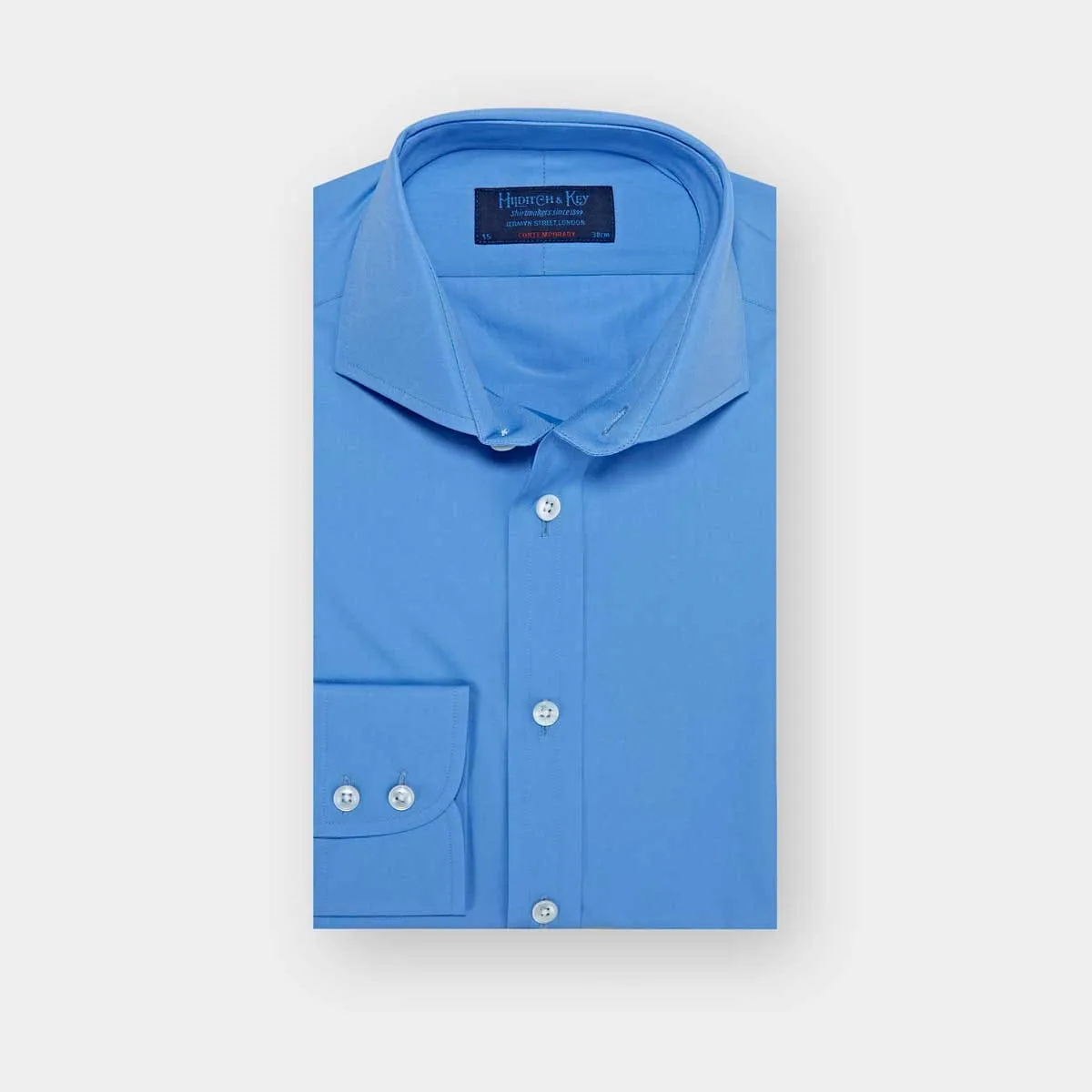 Contemporary Fit Plain Deep Blue Cotton Poplin Shirt with Cut-away Collar & Two Button Cuff