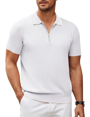COOFANDY Mens Polo Shirts Short Sleeve Zip Up Polo Shirt Casual Knitted Polo Shirts Dress Polo Shirts for Men Summer Fashion Banded Bottom Golf Shirts