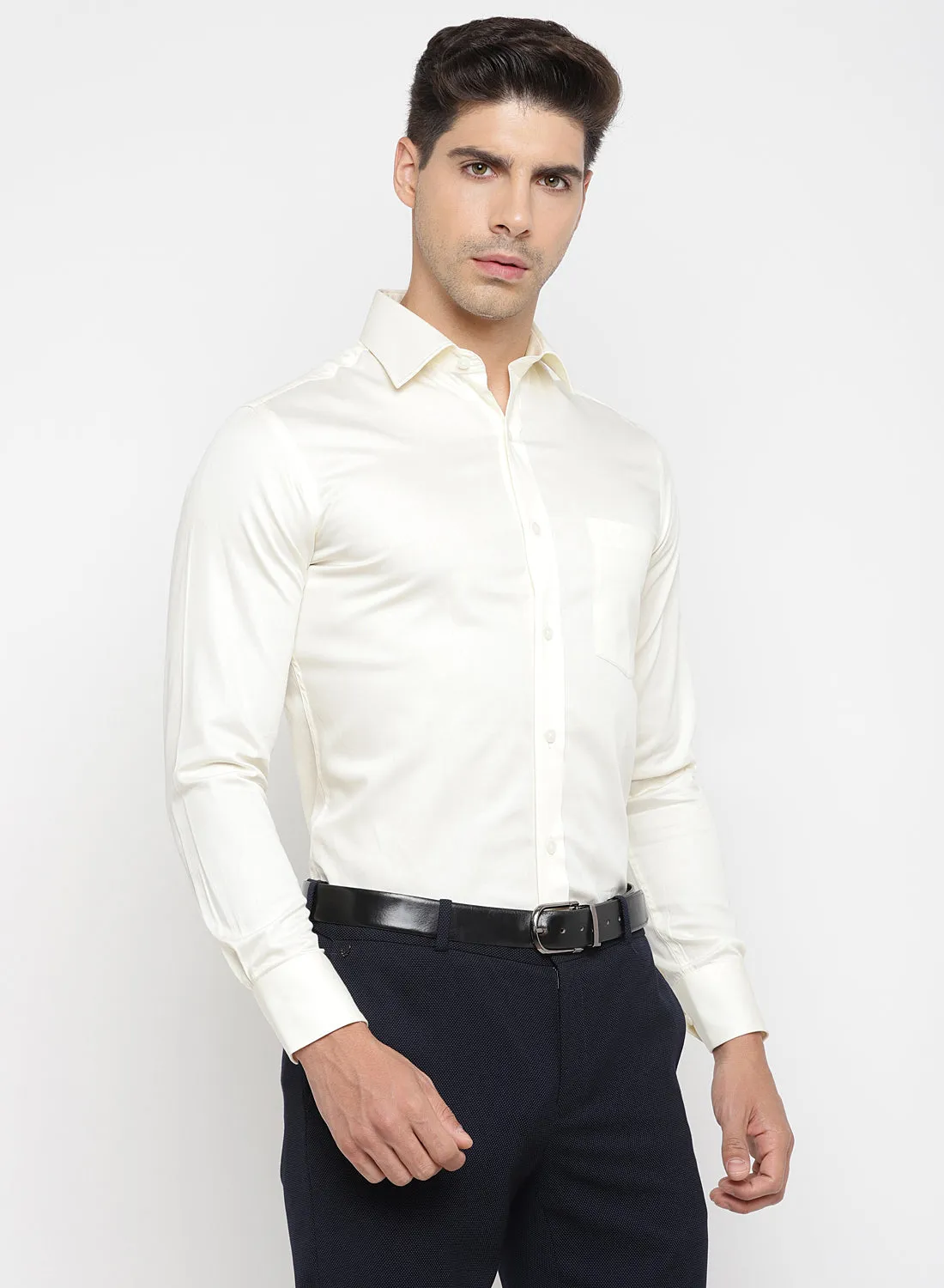 Cream Cotton Full Sleeve Shirt