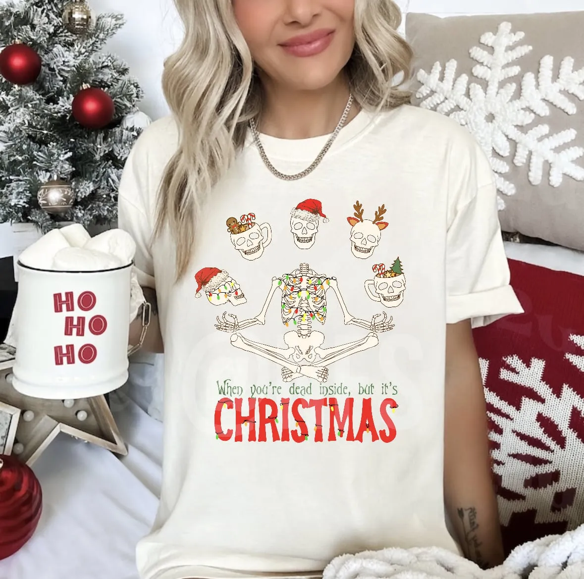 Dead inside, but it’s Christmas-ivory | Christmas graphic tee