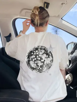 Disco Ball Star Pattern Vintage Crew Neck Casual Loose Fit.