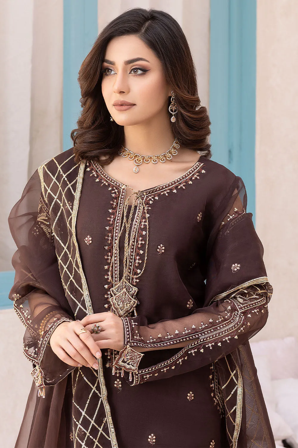 Embroidered Organza Suit -4004