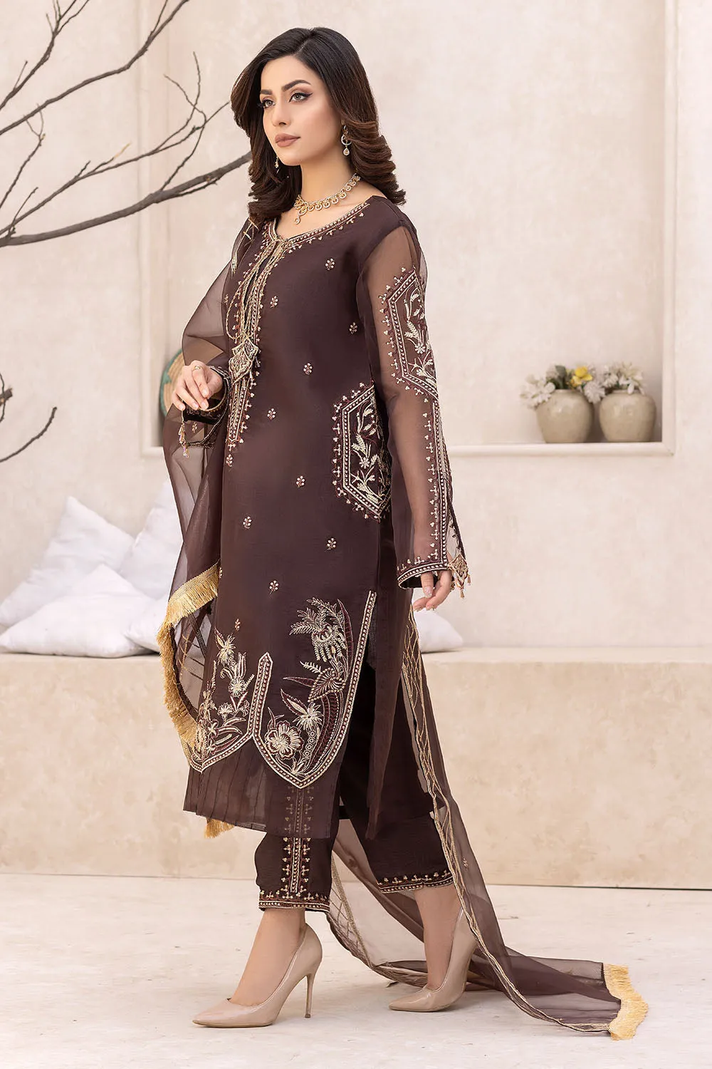 Embroidered Organza Suit -4004