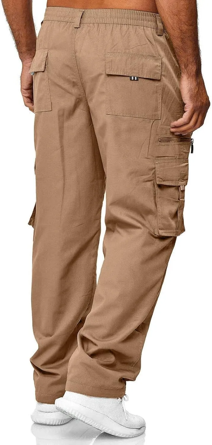 evzosrz Mens Straight Leg Cargo Pants Multi Pocket Fitness Overalls Lightweight Sports Slim Fit Trousers