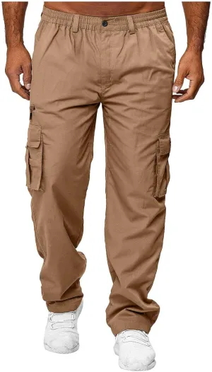 evzosrz Mens Straight Leg Cargo Pants Multi Pocket Fitness Overalls Lightweight Sports Slim Fit Trousers