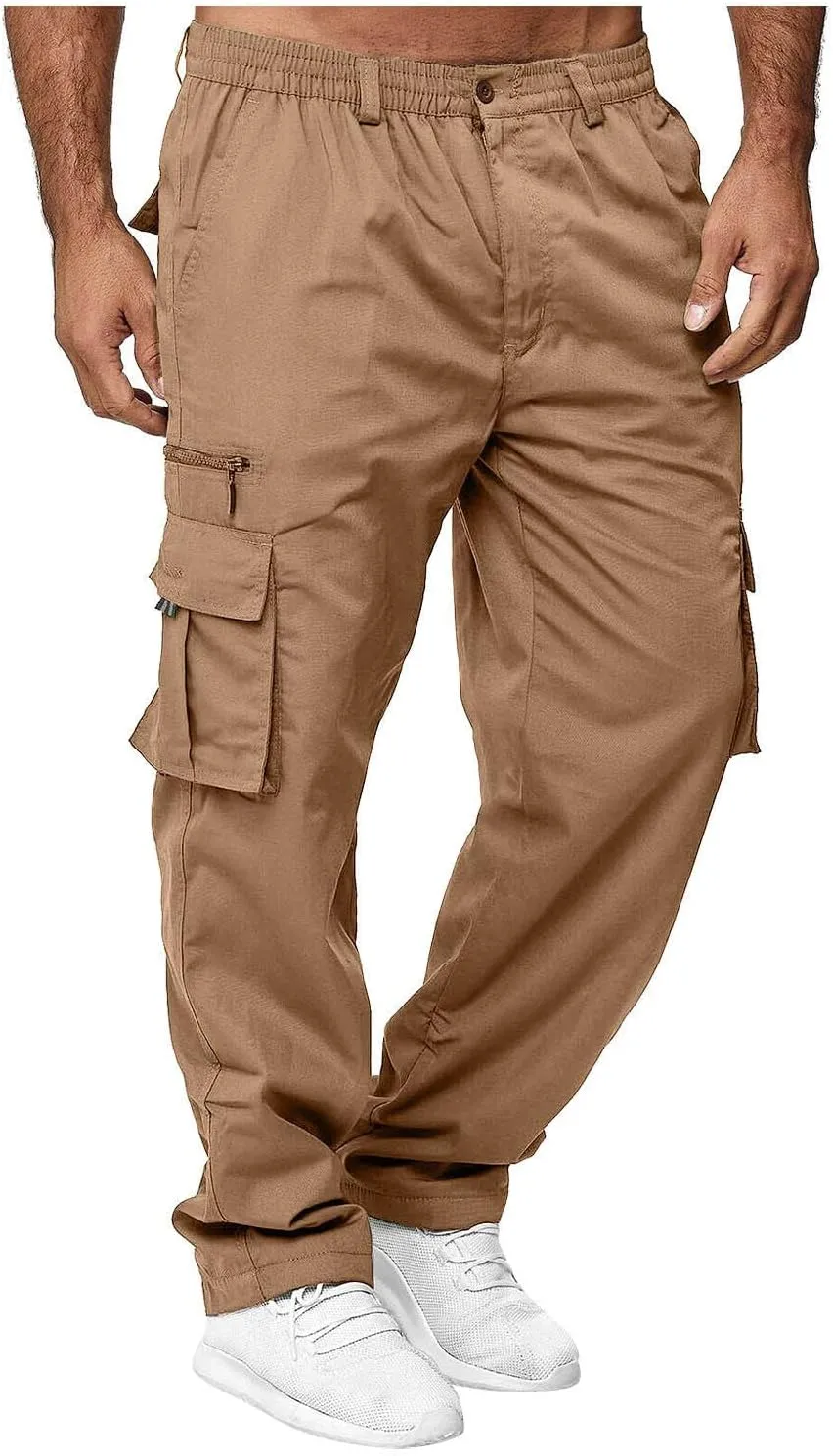 evzosrz Mens Straight Leg Cargo Pants Multi Pocket Fitness Overalls Lightweight Sports Slim Fit Trousers