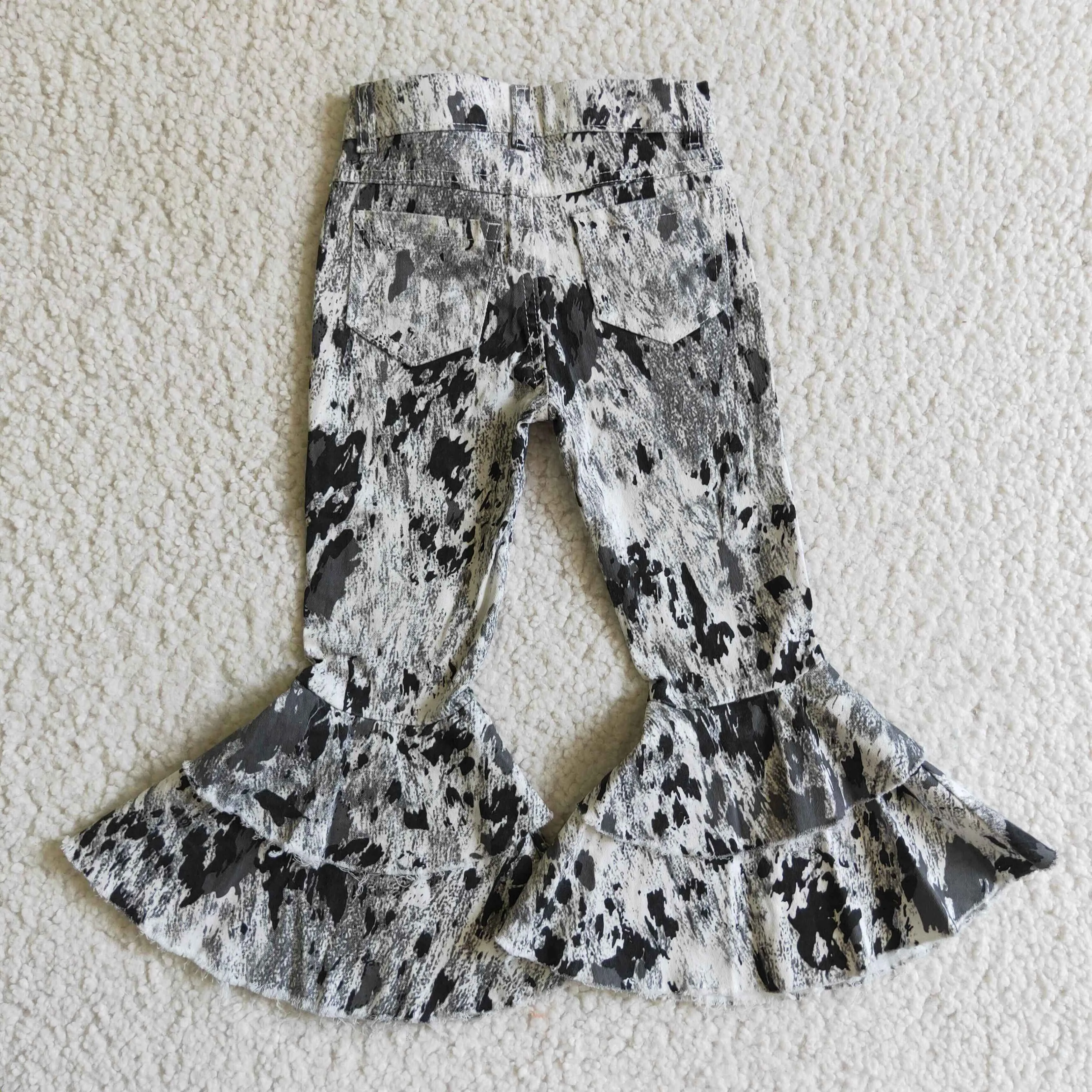 Fashion girl bleached double ruffles denim jeans pants 0912 RTS