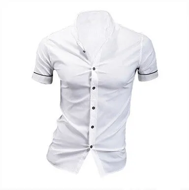 FGGS Summer Mens Fashion Dress Shirts Plaid Hit Color Edging Lined with Stripes Slim Fit Short sleeved Shirts