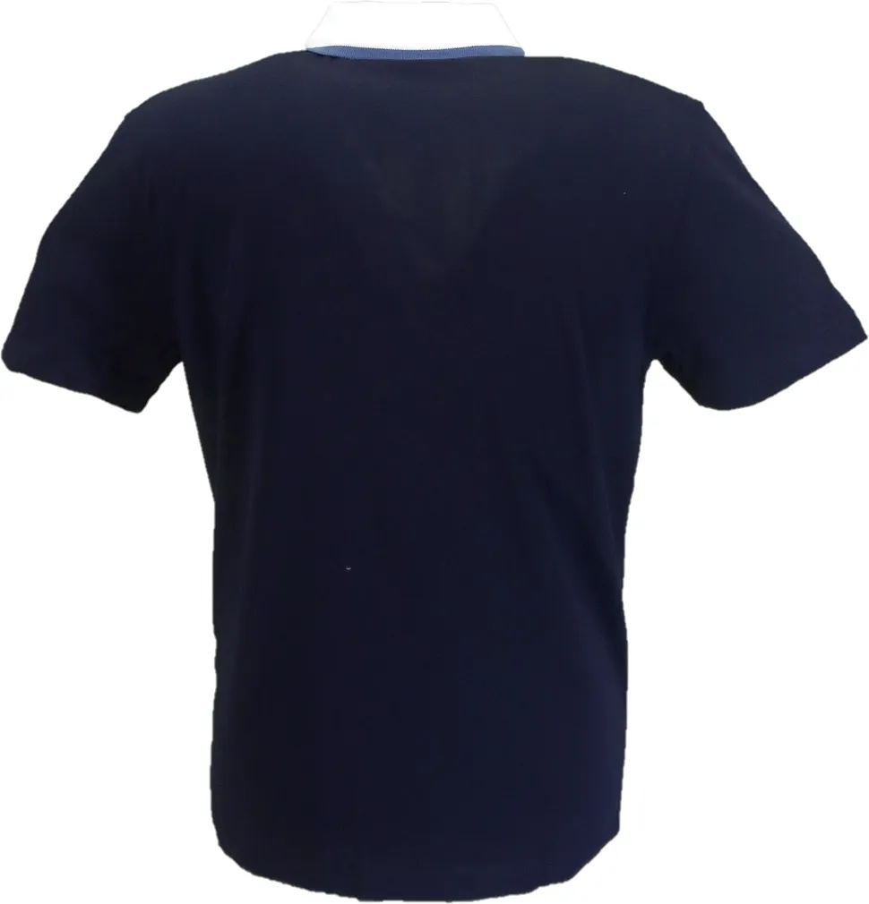 Gabicci Vintage Mens Navy Blue Button Up Striped Polo Shirt