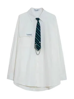 Gbolsos2022SS Ice Silk Long-sleeved Shirt Men Women Korean Hip Hop Trend Loose College Style All-match Shirt Preppy JK Blouse with Tie