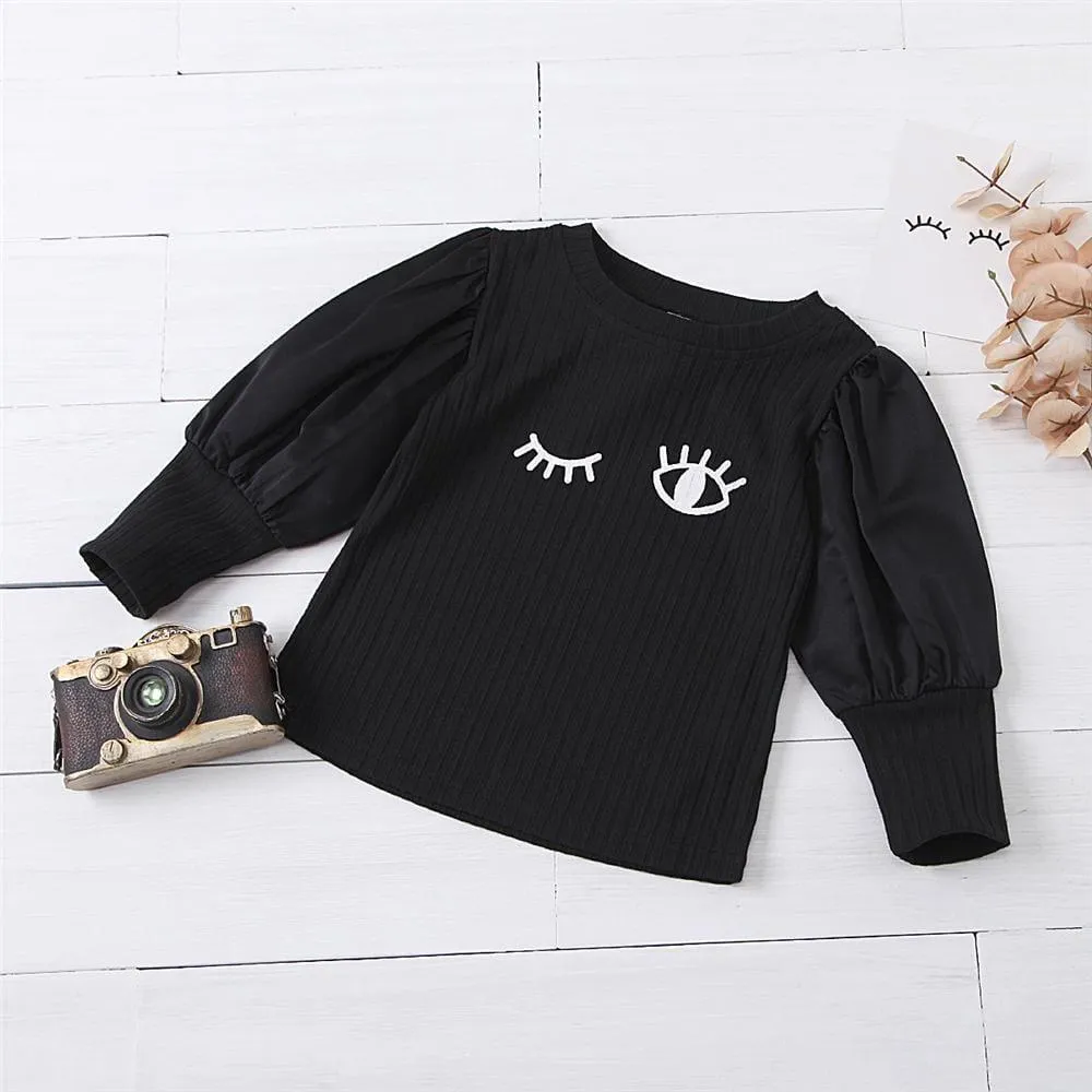 Girls Eyes Printed Long Sleeve Casual T-Shirts Wholesale Girl Clothing