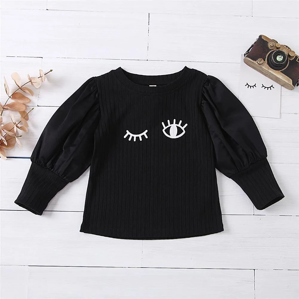Girls Eyes Printed Long Sleeve Casual T-Shirts Wholesale Girl Clothing