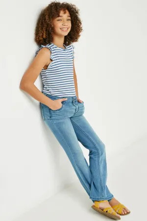 Girls Ruffle Neck Striped Tank