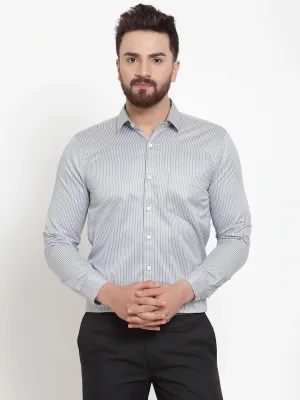 Grey Men'S Cotton Stiped Formal Shirts