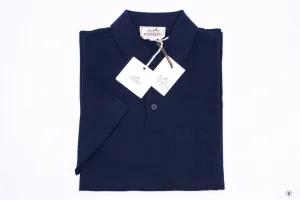 Hermes H072325HA Polo Boutonne  Marine Fabric Medium Polo Shirts
