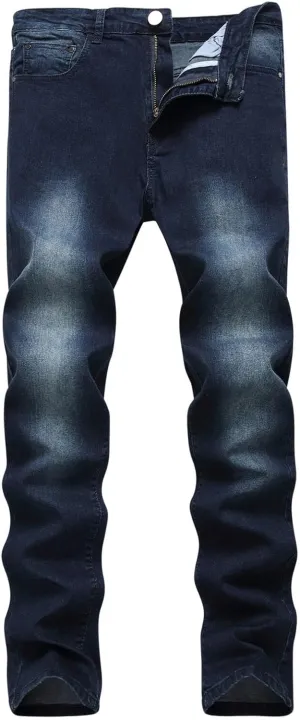 Jeans for Men 2023 Straight Stretch Cotton Denim Pants Casual Stylish Buckle Zipper Distressed Stretchy Trousers