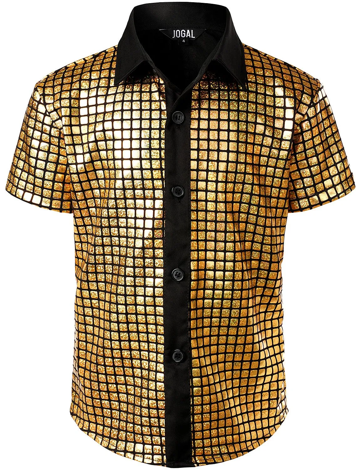 JOGAL Boy's Dress Shirt Sequins Button Down Shirts 70s Disco Party Costume