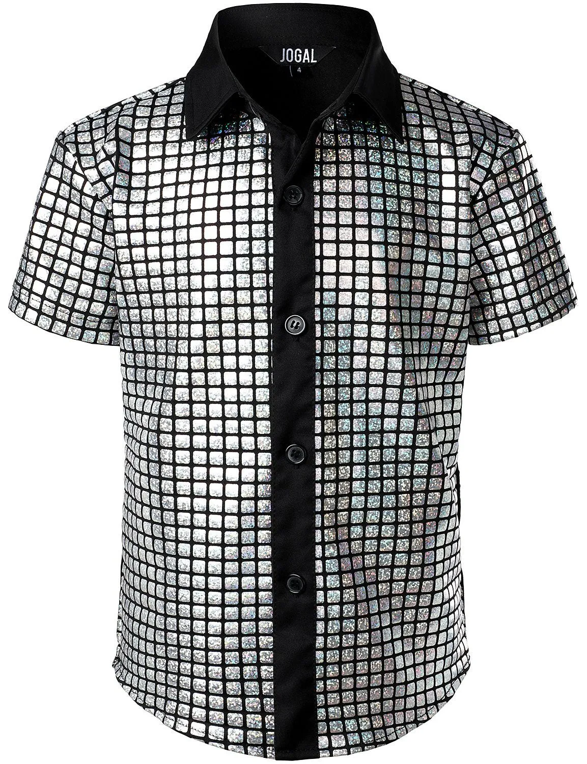 JOGAL Boy's Dress Shirt Sequins Button Down Shirts 70s Disco Party Costume