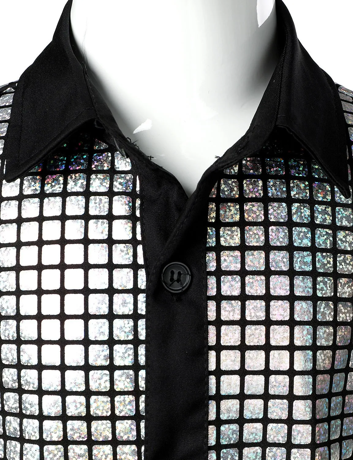 JOGAL Boy's Dress Shirt Sequins Button Down Shirts 70s Disco Party Costume