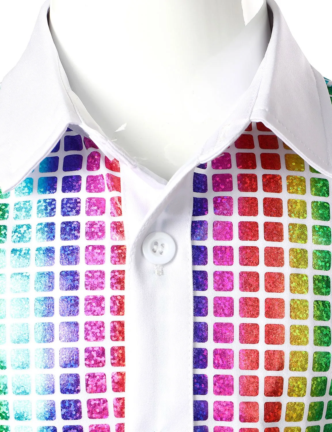 JOGAL Boy's Dress Shirt Sequins Button Down Shirts 70s Disco Party Costume
