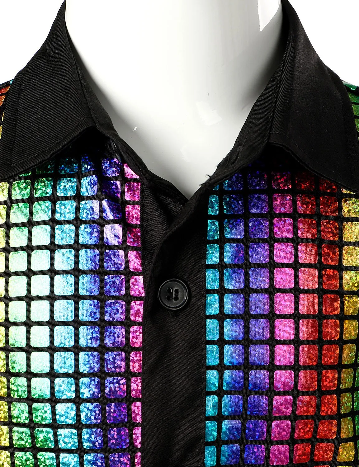 JOGAL Boy's Dress Shirt Sequins Button Down Shirts 70s Disco Party Costume