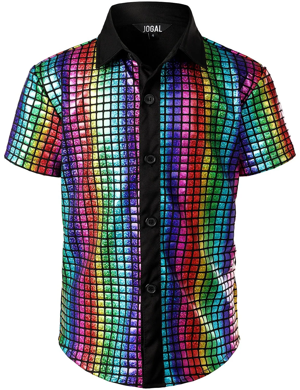 JOGAL Boy's Dress Shirt Sequins Button Down Shirts 70s Disco Party Costume