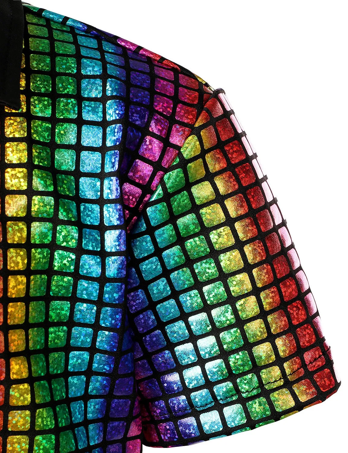 JOGAL Boy's Dress Shirt Sequins Button Down Shirts 70s Disco Party Costume
