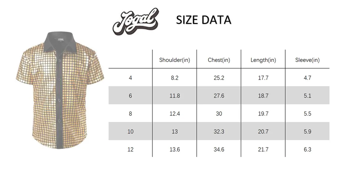 JOGAL Boy's Dress Shirt Sequins Button Down Shirts 70s Disco Party Costume