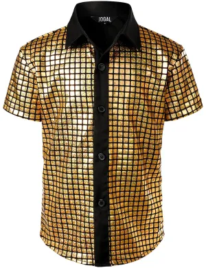JOGAL Boy's Dress Shirt Sequins Button Down Shirts 70s Disco Party Costume